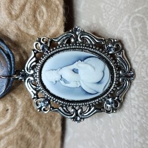 NEW! Blue classic lady cameo with Swarovski crystals, handmade